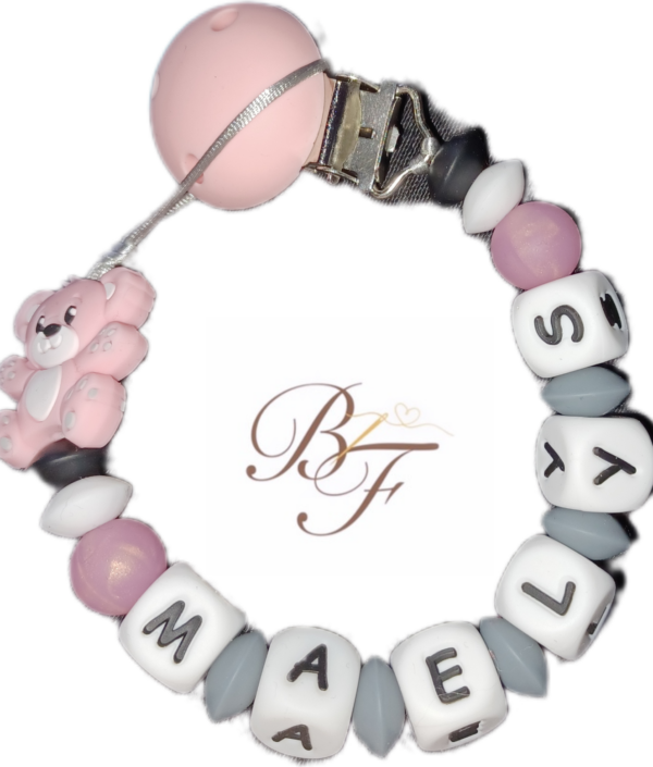Attache tétine en perles silicone avec prénom